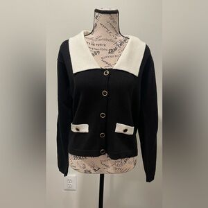 Vintage Black and Cream Women's sweater vest
